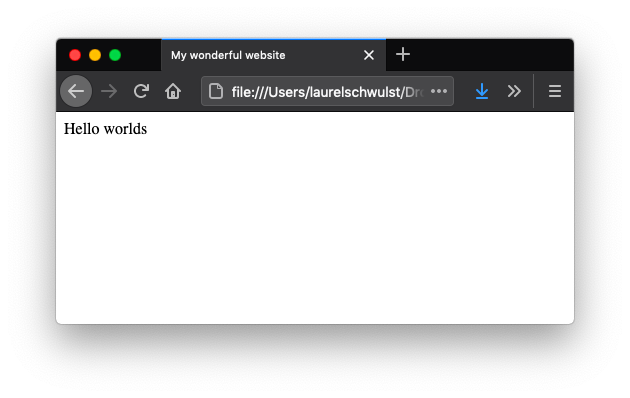 A screenshot of an empty website that says 'Hello worlds'